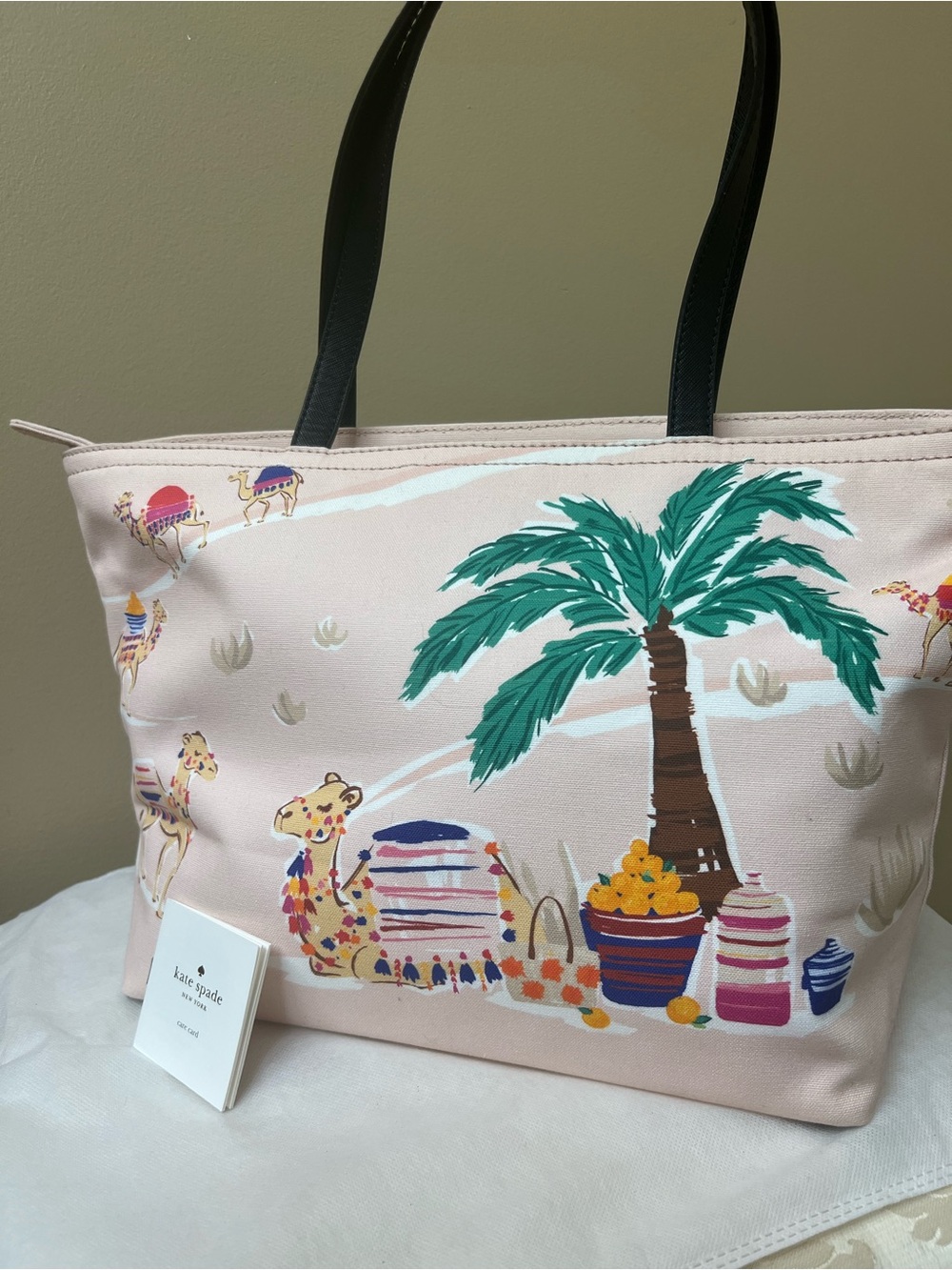 kate spade Collectable L Camel & Palm Print Tote Bag NWOT - Picture 5 of 16
